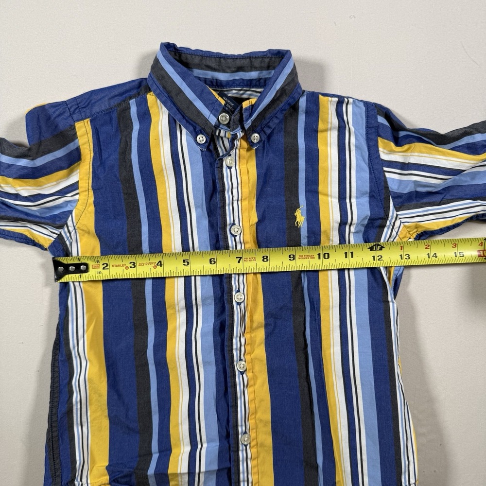 Ralph Lauren Boys Striped Button Down Shirt Blue Yellow‎ Size 4 - Picture 7 of 8